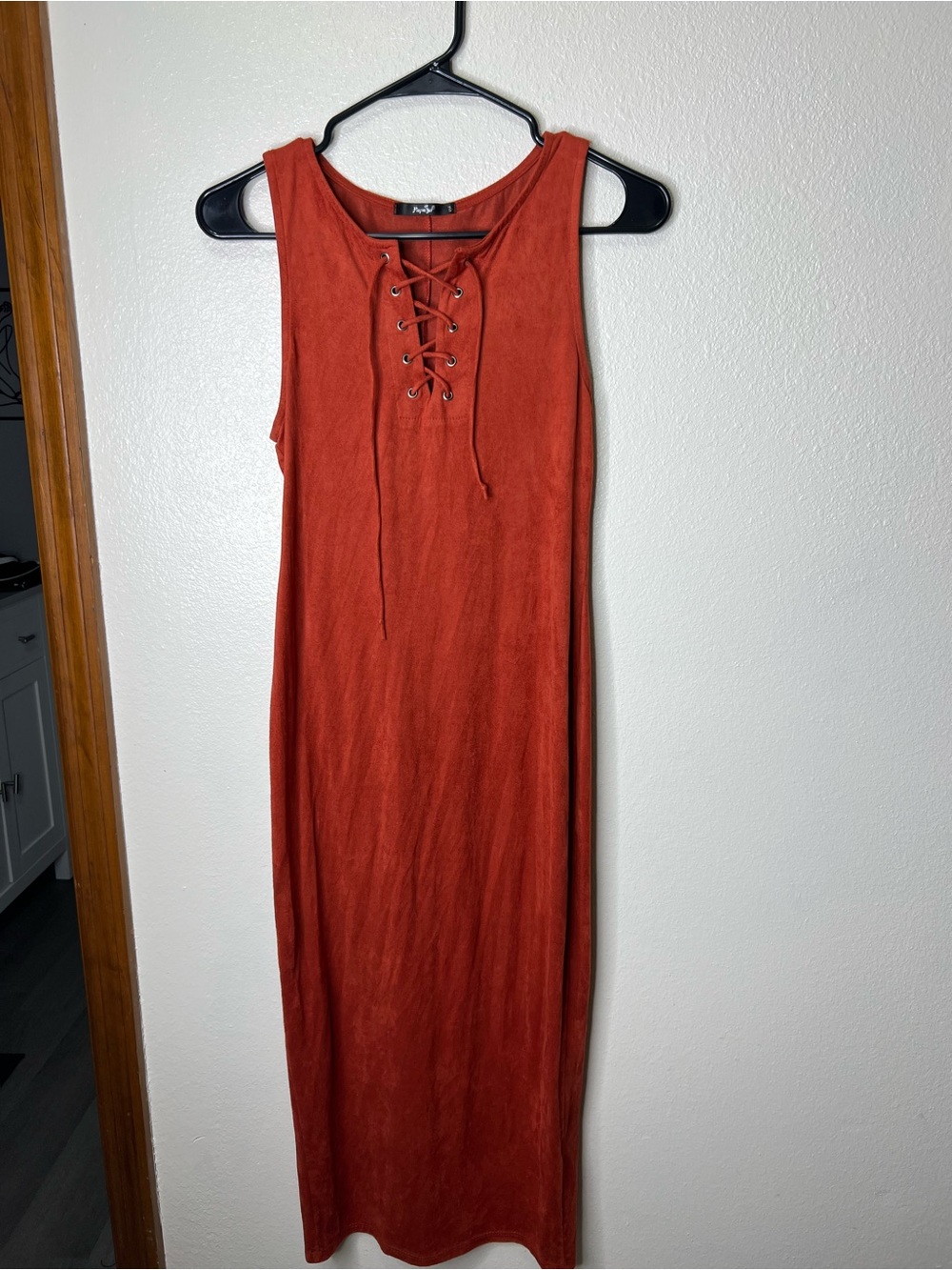 Lace-Up Sleeveless Maxi Dress in Rust Orange